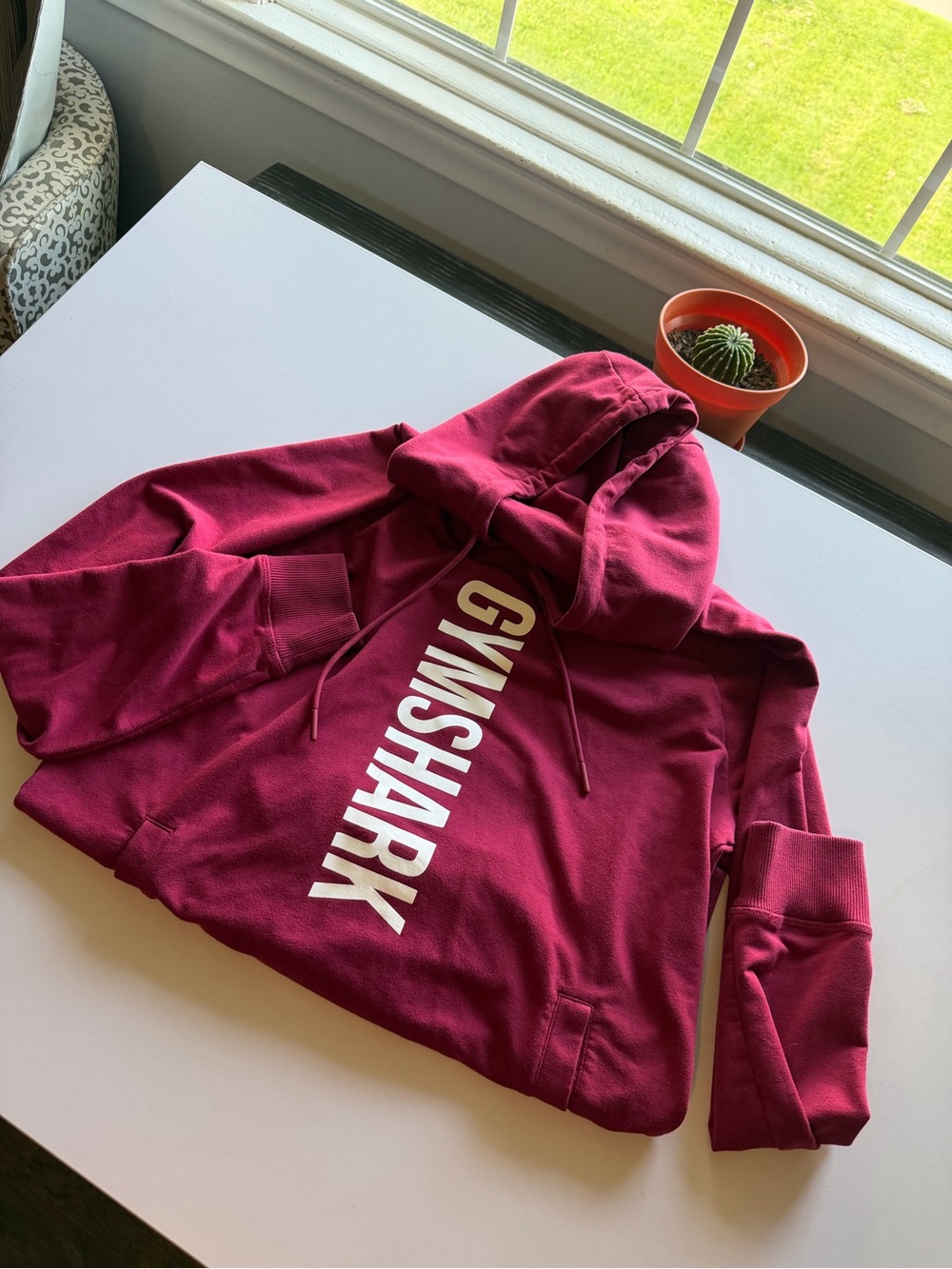 Gymshark Maroon Pullover Hoodie with White Logo
